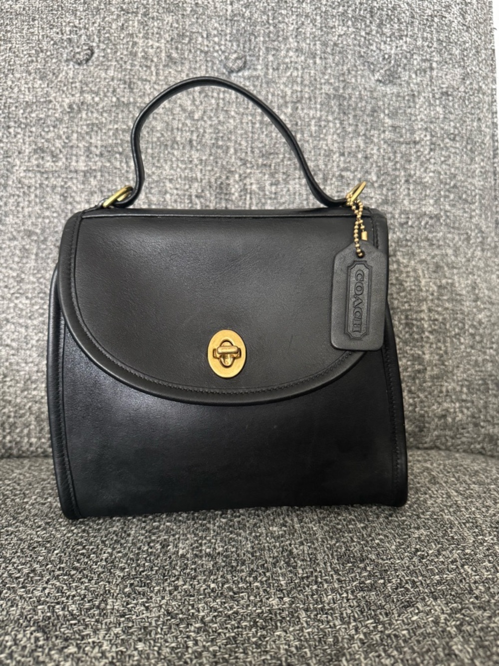 Coach Black Leather Top-Handle Satchel with Gold Hardware